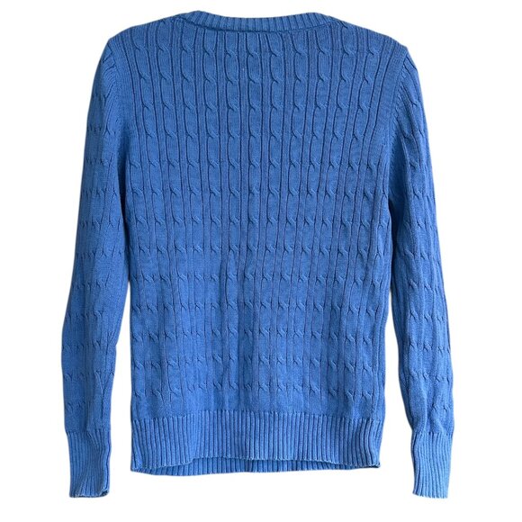 NorthCrest Women’s Powder Blue Cable Knit Cotton V-Neck Sweater Sz M Cabincore - Picture 2 of 4